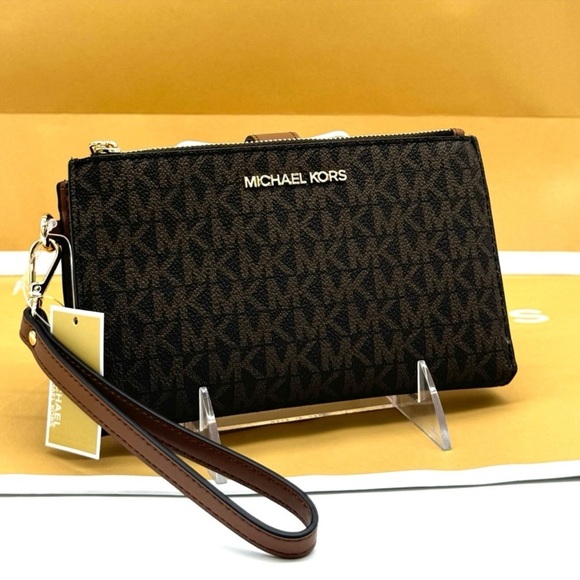 Michael Kors Double Zip Wallet Wristlet Brown Signature - Picture 3 of 8